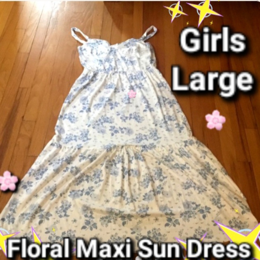 Girls White With BLUE Floral Sundress Large